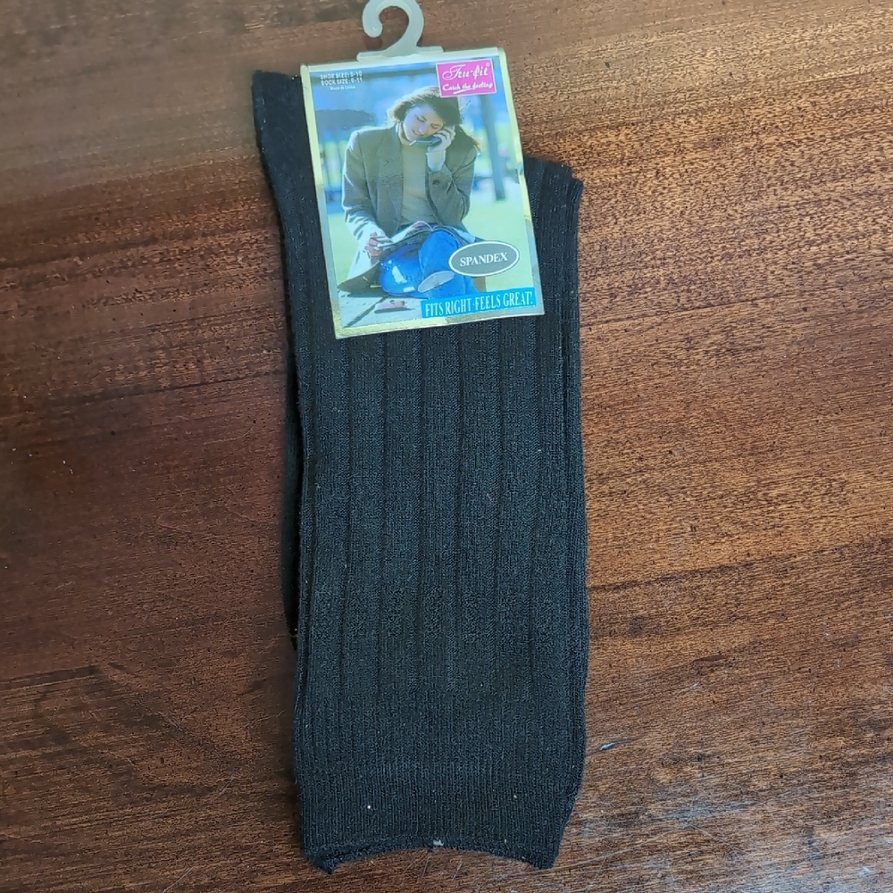 Tru-fit Ladies Spandex Crew Dress Socks Vintage Shoe Size 5 To 10 Women's Black